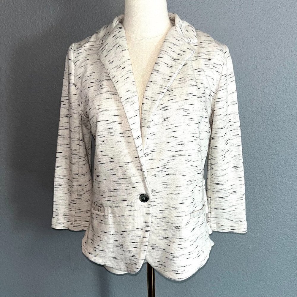 CARTONNIER ANTHROPOLOGIE Knit Blazer Cream Black- chiffon peplum back -NWOT - S